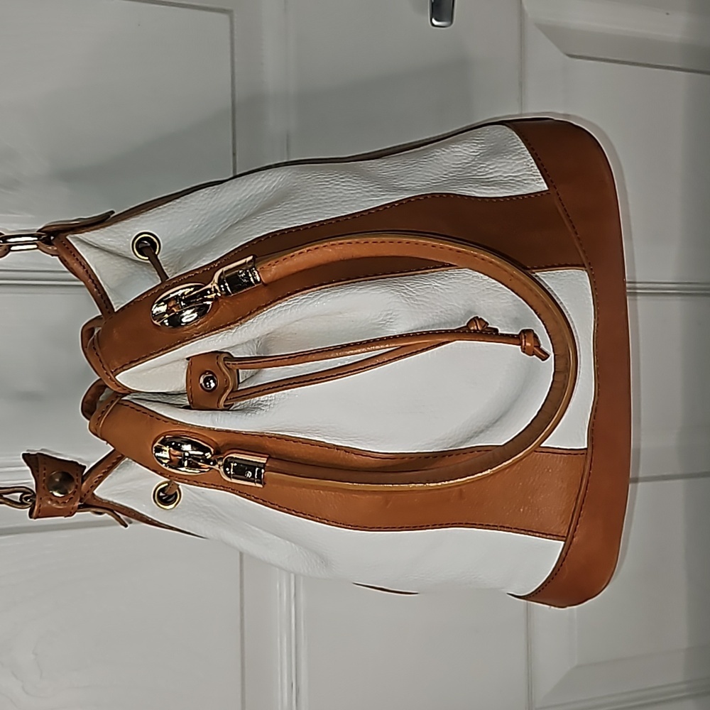 Valentina White and Brown Bucket Bag
